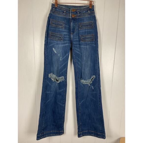 One x OneTeaspoon Womens Scarletts High Waisted Slim Leg Flared Hem Jeans SZ 26 - Picture 1 of 8